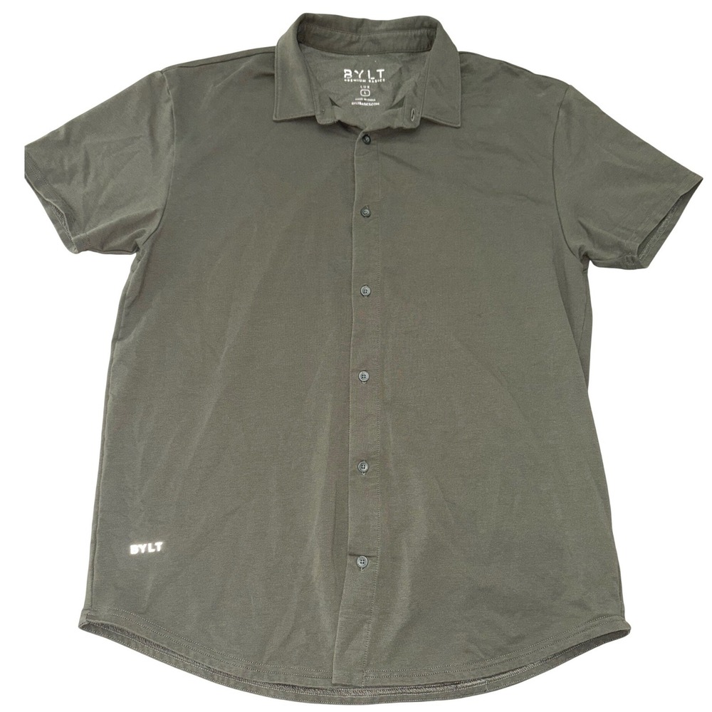 BYLT Premium Basics Lux Button Down Shirt Mens Large Olive Green Stretch